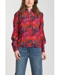 Apny - Puff Shoulder Button Front Top - Lyst