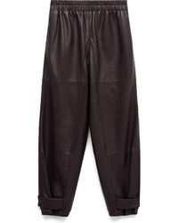 Mango - Button Hem Leather Pants - Lyst