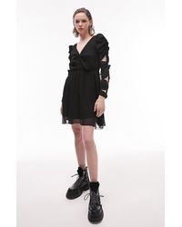 TOPSHOP - Shirred Elasticated Arm Detail V Neck Mini Tea Dress - Lyst