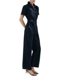 Mango - Belted Denim Jumpsuit - Lyst