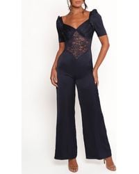 Petal & Pup - Milana Lace Inset Satin Jumpsuit - Lyst