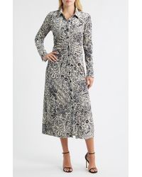 Julia Jordan - Print Long Sleeve Velvet Midi Shirtdress - Lyst