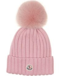 Moncler - Virgin Wool Rib Beanie With Faux Fur Pompom - Lyst