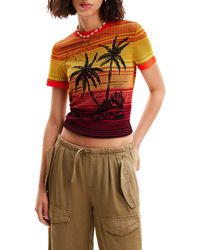 Desigual - Palm Tree Knit T-shirt - Lyst