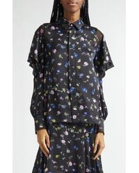 Sacai - Floral Print Ruffle Button-Up Shirt - Lyst