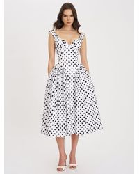 Miss Circle - Rahma Polka Dot Drop Waist Midi Cotton Poplin Dress - Lyst