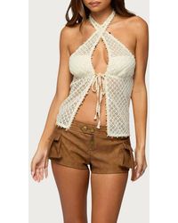 Edikted - Sheer Net Sequin Split Front Top - Lyst