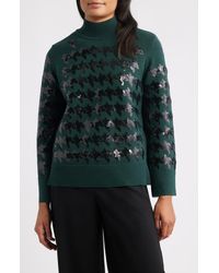 Anne Klein - Sequin Houndstooth Mock Neck Sweater - Lyst