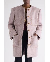 Chloé - Fringe Wool Blend Tweed Herringbone Jacket - Lyst