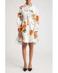 Erdem - Floral Print Long Sleeve Cotton Poplin Shirtdress - Lyst