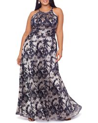 Betsy & Adam - Metallic Floral Gown - Lyst