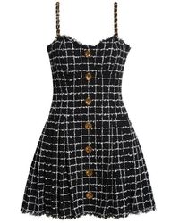 Balmain - Chain Strap Check Tweed Fit & Flare Minidress - Lyst