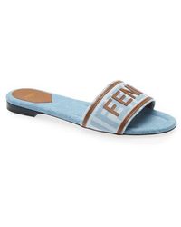 Fendi - Flat Denim Logo Slide Sandal - Lyst