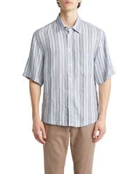 NN07 - Hans 5220 Stripe Short Sleeve Linen Button-up Shirt - Lyst