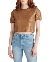 Steve Madden - Biana Metallic Open Stitch Short Sleeve Crop Sweater - Lyst