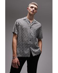TOPMAN - Geometric Print Short Sleeve Satin Camp Shirt - Lyst