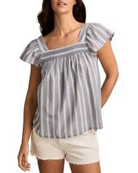 Lucky Brand - Stripe Smocked Square Neck Cotton Peasant Top - Lyst