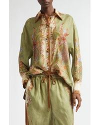 Zimmermann - Indra Placed Print Relaxed Fit Silk Button-Up Shirt - Lyst