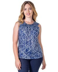 24seven Comfort Apparel - Petites Print Pleated Crew Neckline Back Closure Sleeveless Top - Lyst