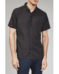 7 Diamonds - Renzo Textured Geo Pattern Short Sleeve Stretch Button-Up Shirt - Lyst