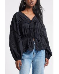 Treasure & Bond - Long Sleeve Cotton Eyelet Top - Lyst