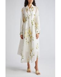 Zimmermann - Harmony Floral Print Pleated Long Sleeve Linen & Silk Shirtdress - Lyst