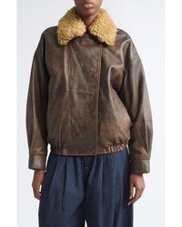R13 - Leather Bomber Jacket With Removable Genuine Shearling Collar - Lyst