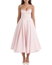 House Of Cb Mademoiselle Bustier Stretch Satin Midi Cocktail Dress in White  | Lyst