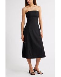 Open Edit - Strapless Linen Blend Midi Dress - Lyst