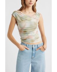 Open Edit - Cap Sleeve Mesh Top - Lyst