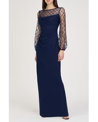JS Collections - Risha Metallic Floral Appliqué Detail Long Sleeve Crepe Column Gown - Lyst