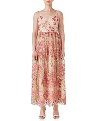 Endless Rose - Floral Embroidered Tiered Maxi Dress - Lyst