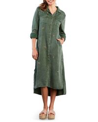 Billy T - Upstate Floral Embroidered Long Sleeve High-Low Chambray Shirtdress - Lyst