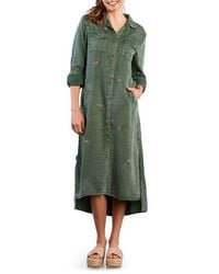 Billy T - Upstate Floral Embroidered Long Sleeve High-Low Chambray Shirtdress - Lyst