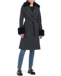 Kate Spade - Belted Houndstooth Coat with Faux Fur - Lyst