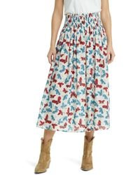 The Great - The Viola Butterfly Smocked Waist Cotton Midi Skirt - Lyst