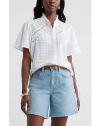 Caslon - Lace Trim Button Front Top - Lyst