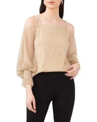 Chaus - Rhinestone Cold Shoulder Metallic Blouse - Lyst