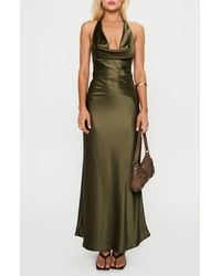 Princess Polly - Plunge Neck Open Back Satin Maxi Dress - Lyst