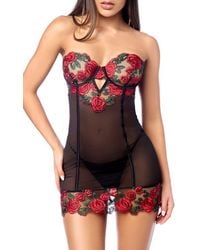 MAPALE - Embroidered Underwire Chemise & G-String Set - Lyst