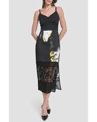 DKNY - Mesh & Sequin Paneled Midi Skirt - Lyst