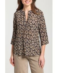 Apny - Print Tassel Split Neck Chiffon Top - Lyst