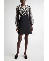 Carolina Herrera - Embroidered Floral Long Sleeve Crepe Shift Dress - Lyst