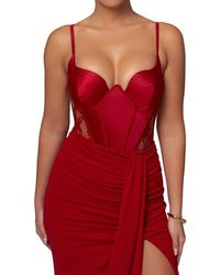 JLUXLABEL - Incomparable Lace Inset Satin Bodysuit - Lyst
