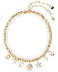 Open Edit - Set Of 2 Cultured Pearl & Crystal Charm Necklaces - Lyst