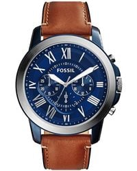 Fossil - 'Grant' Round Chronograph Leather Strap Watch, 44Mm - Lyst
