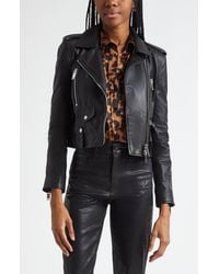 L'Agence - Blakely Crop Leather Biker Jacket - Lyst