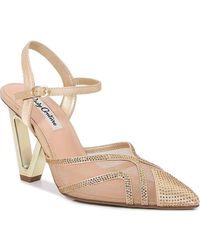 Lady Couture - Mesh Satin Rhinestone Ankle Strap Metallic Heel Pump - Lyst