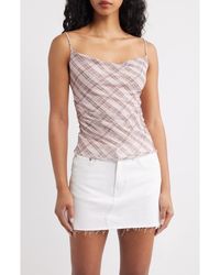Mango - Illo Plaid Cowl Neck Ruched Top - Lyst