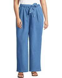 Lands' End - Plus Size High Ridge Twill Pull On Pleated Wide Leg Pants - Lyst